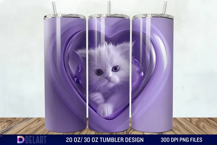 3D Kitten Hole In A Heart Tumbler Wrap