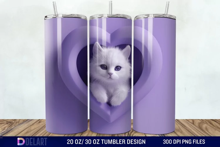 3D Kitten Hole In A Heart Tumbler Wrap