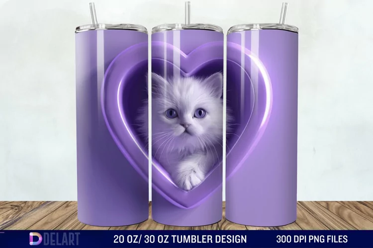 3D Kitten Hole In A Heart Tumbler Wrap