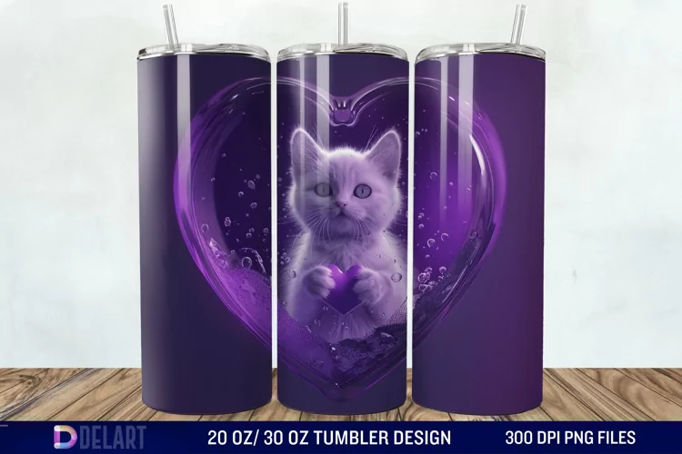 3D Kitten Hole In A Heart Tumbler Wrap