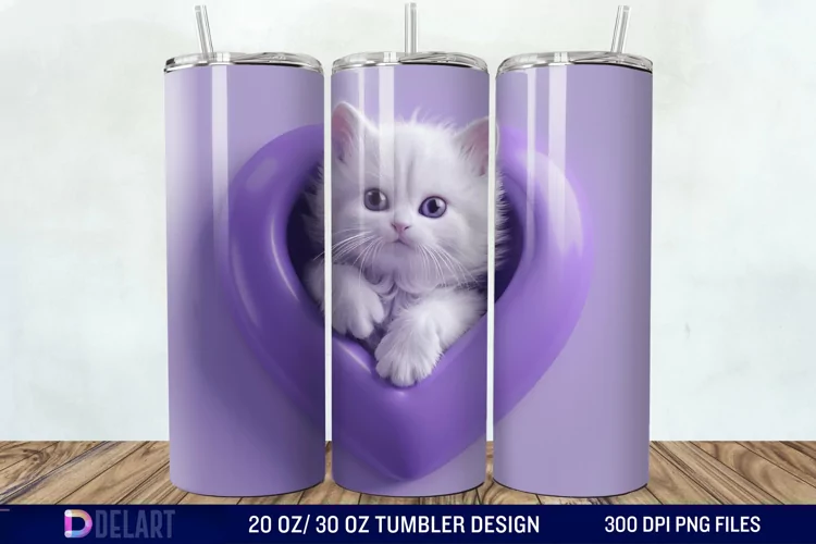 3D Kitten Hole In A Heart Tumbler Wrap