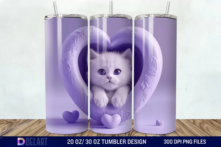 3D Kitten Hole In A Heart Tumbler Wrap