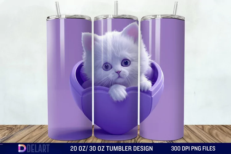 3D Kitten Hole In A Heart Tumbler Wrap