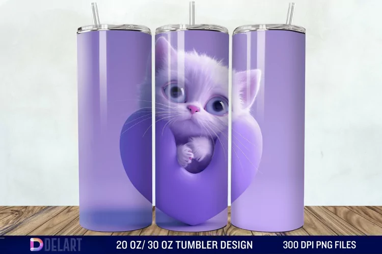 3D Kitten Hole In A Heart Tumbler Wrap