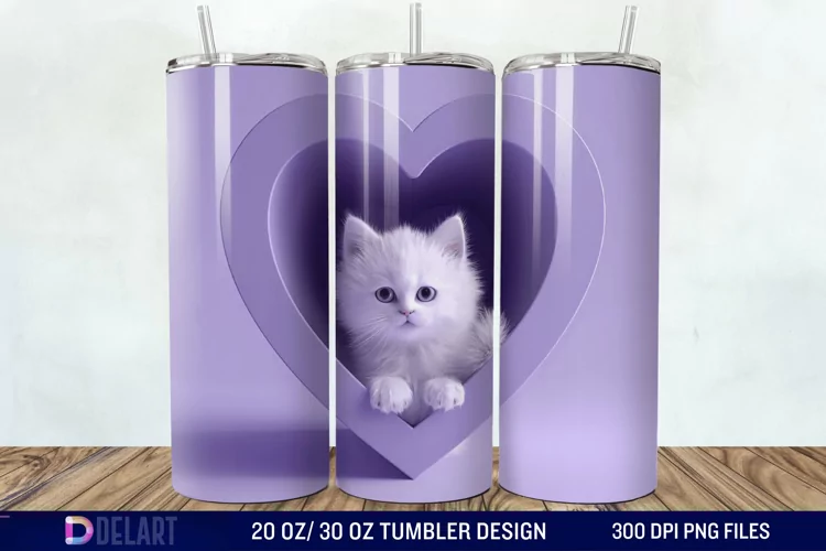 3D Kitten Hole In A Heart Tumbler Wrap