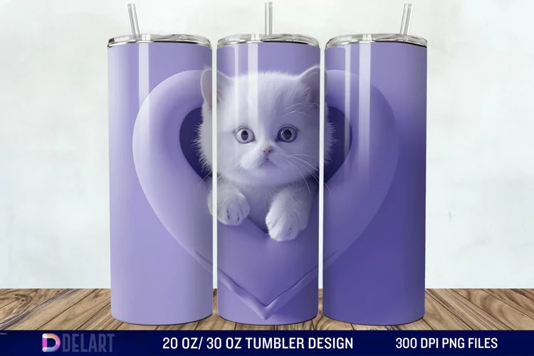 3D Kitten Hole In A Heart Tumbler Wrap