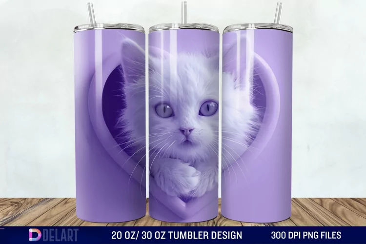 3D Kitten Hole In A Heart Tumbler Wrap