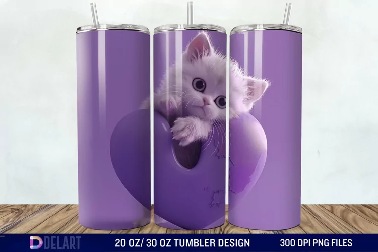 3D Kitten Hole In A Heart Tumbler Wrap