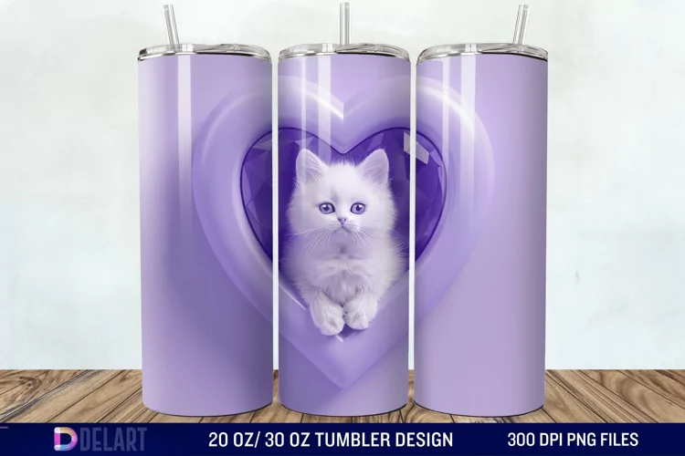 3D Kitten Hole In A Heart Tumbler Wrap