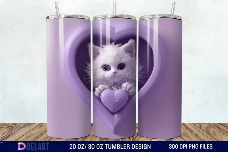 3D Kitten Hole In A Heart Tumbler Wrap example image 1