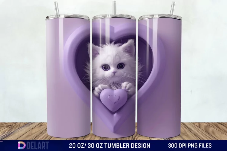 3D Kitten Hole In A Heart Tumbler Wrap