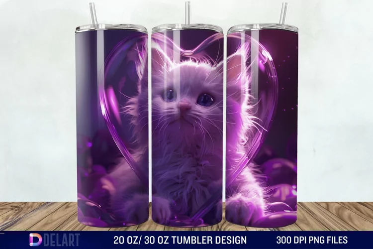 3D Kitten Hole In A Heart Tumbler Wrap