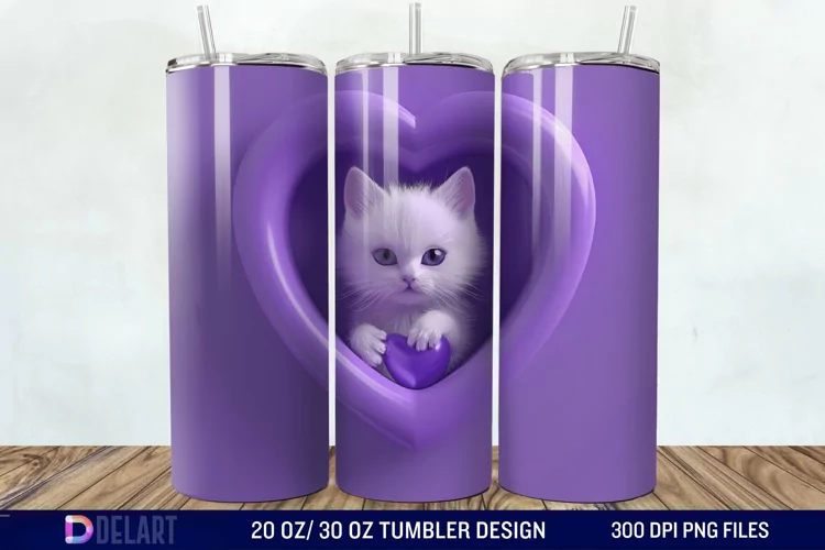 3D Kitten Hole In A Heart Tumbler Wrap
