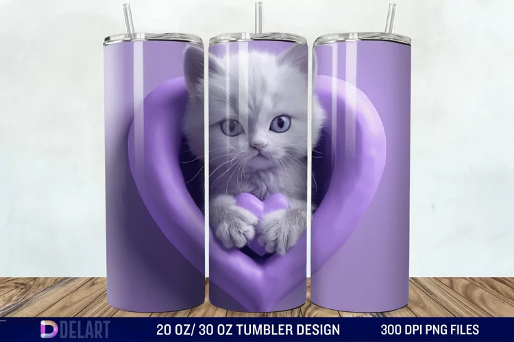 3D Kitten Hole In A Heart Tumbler Wrap