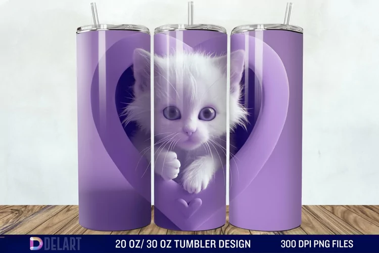 3D Kitten Hole In A Heart Tumbler Wrap
