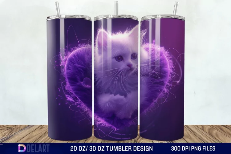 3D Kitten Hole In A Heart Tumbler Wrap