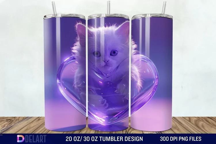 3D Kitten Hole In A Heart Tumbler Wrap