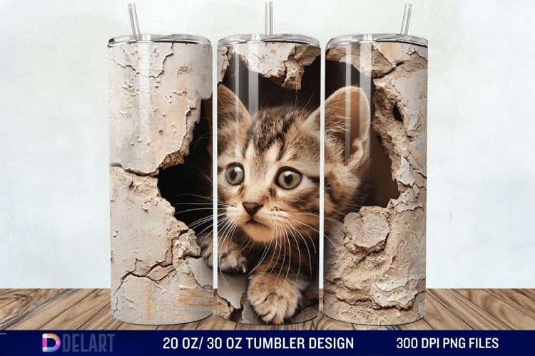 3D Kitten Hole In A Wall Tumbler Wrap example image 1