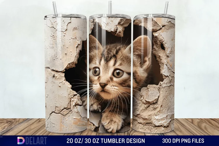 3D Kitten Hole In A Wall Tumbler Wrap
