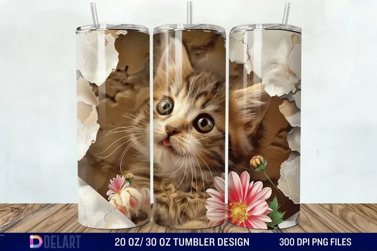 3D Kitten Hole In A Wall Tumbler Wrap