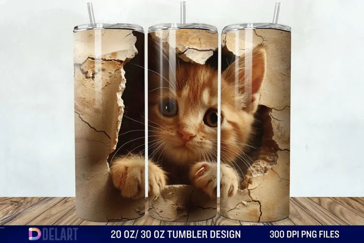 3D Kitten Hole In A Wall Tumbler Wrap