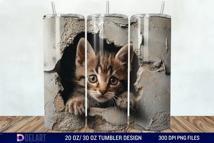 3D Kitten Hole In A Wall Tumbler Wrap