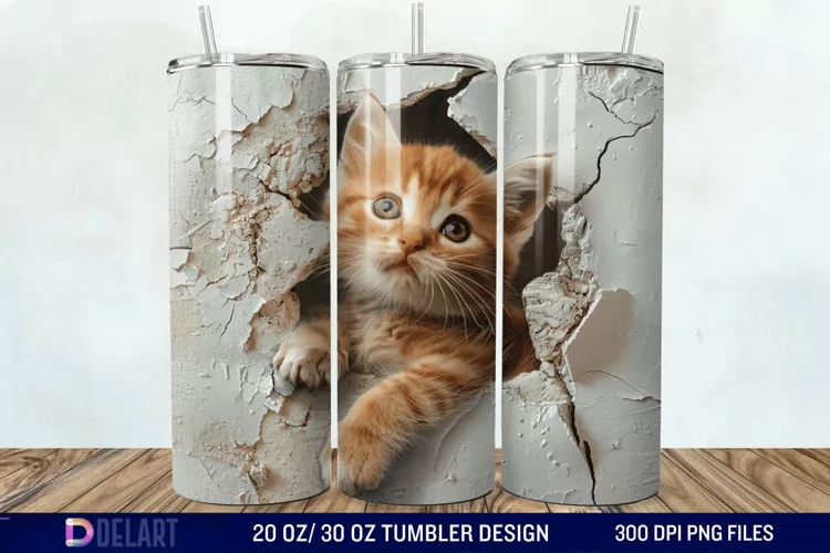 3D Kitten Hole In A Wall Tumbler Wrap