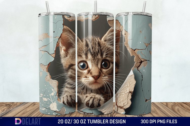 3D Kitten Hole In A Wall Tumbler Wrap example image 1