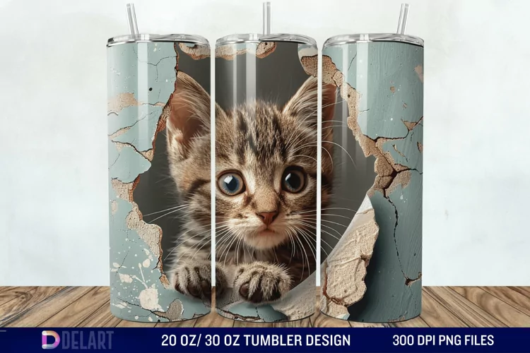 3D Kitten Hole In A Wall Tumbler Wrap