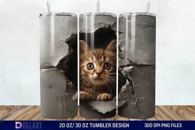 3D Kitten Hole In A Wall Tumbler Wrap example image 1