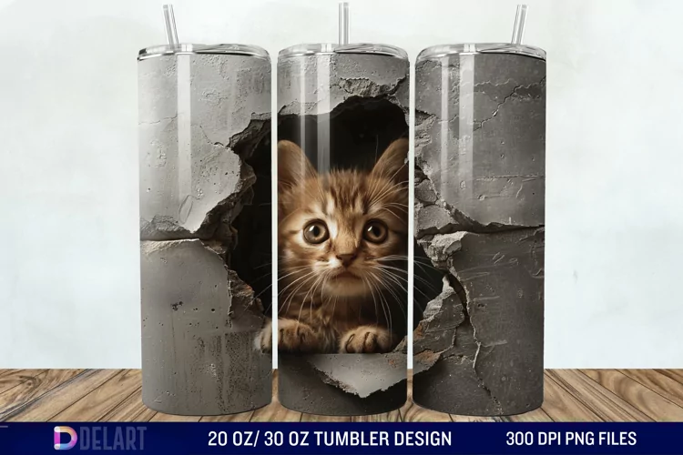3D Kitten Hole In A Wall Tumbler Wrap