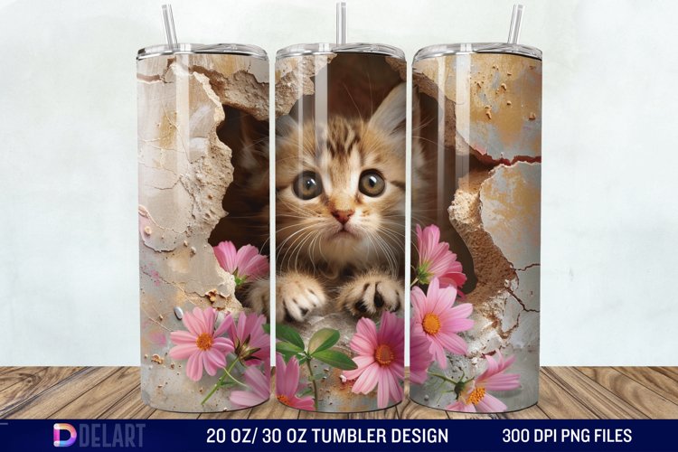 3D Kitten Hole In A Wall Tumbler Wrap example image 1