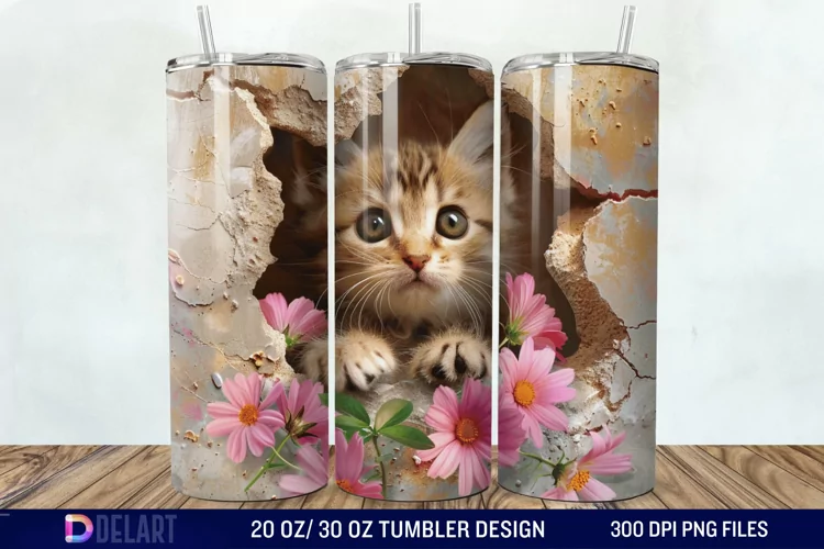 3D Kitten Hole In A Wall Tumbler Wrap