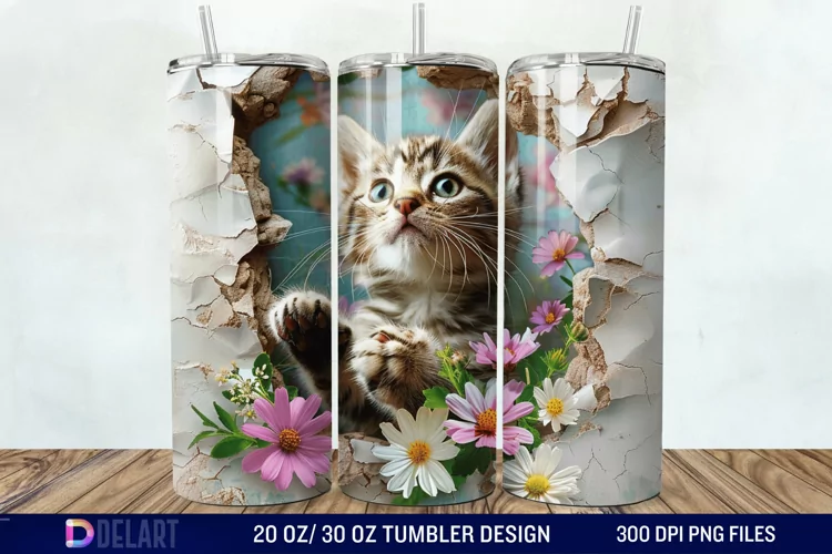 3D Kitten Hole In A Wall Tumbler Wrap