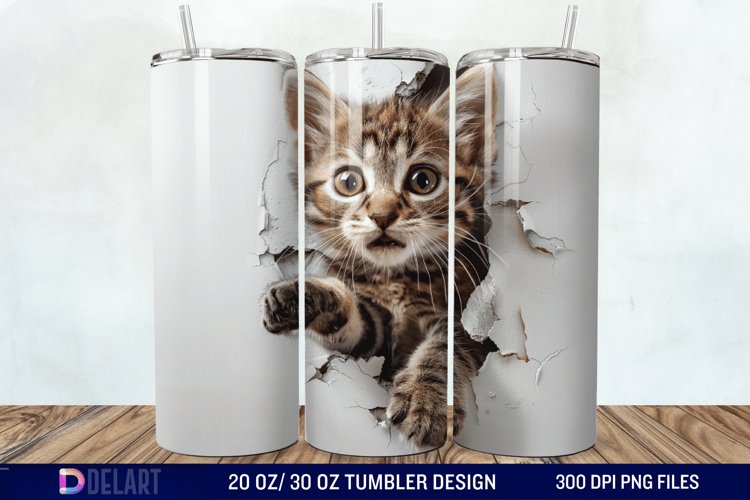 3D Kitten Hole In A Wall Tumbler Wrap example image 1