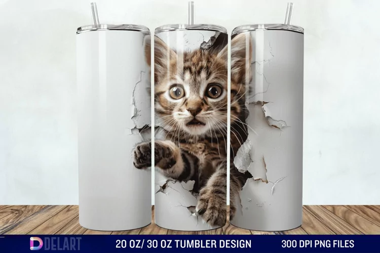 3D Kitten Hole In A Wall Tumbler Wrap