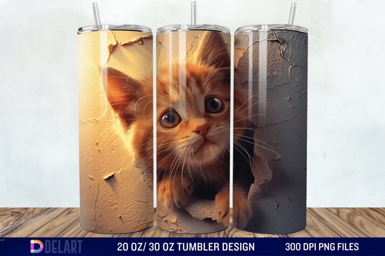 3D Kitten Hole In A Wall Tumbler Wrap example image 1