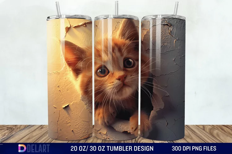3D Kitten Hole In A Wall Tumbler Wrap