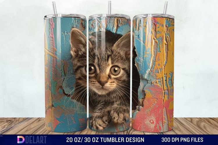 3D Kitten Hole In A Wall Tumbler Wrap example image 1