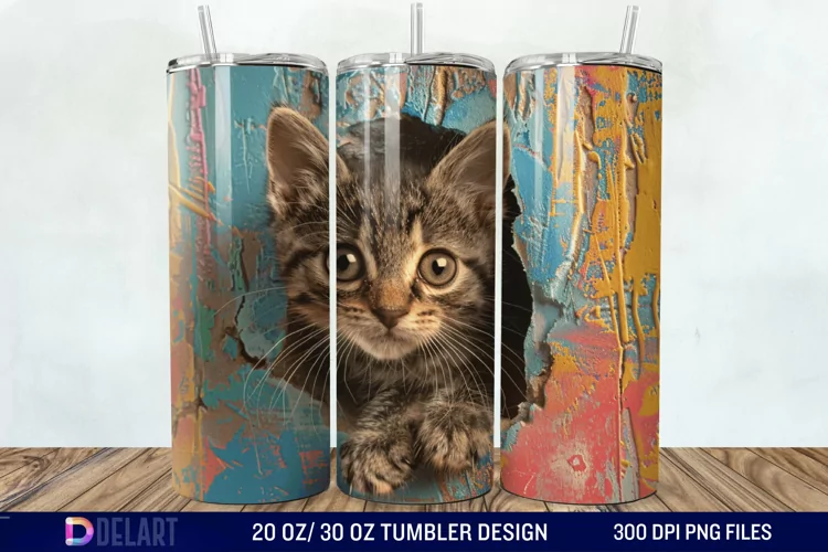 3D Kitten Hole In A Wall Tumbler Wrap