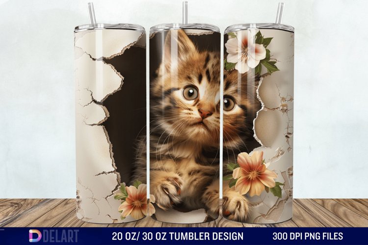 3D Kitten Hole In A Wall Tumbler Wrap example image 1