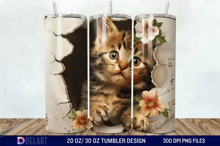 3D Kitten Hole In A Wall Tumbler Wrap