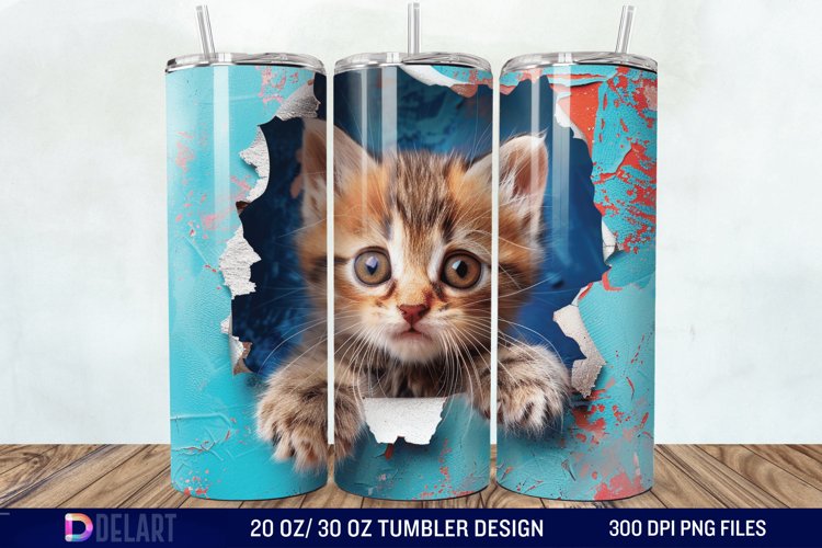 3D Kitten Hole In A Wall Tumbler Wrap example image 1