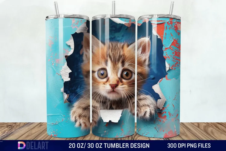 3D Kitten Hole In A Wall Tumbler Wrap