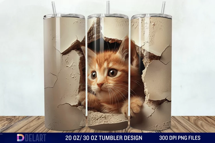 3D Kitten Hole In A Wall Tumbler Wrap