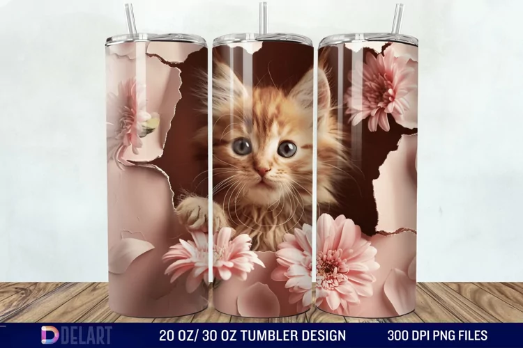 3D Kitten Hole In A Wall Tumbler Wrap