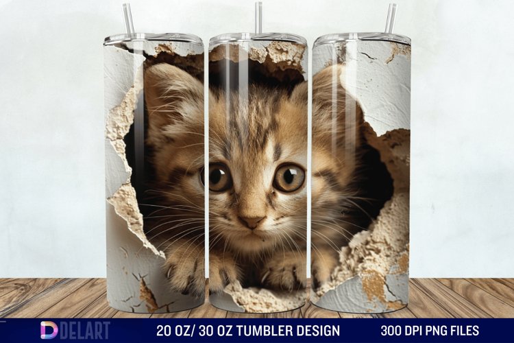 3D Kitten Hole In A Wall Tumbler Wrap example image 1