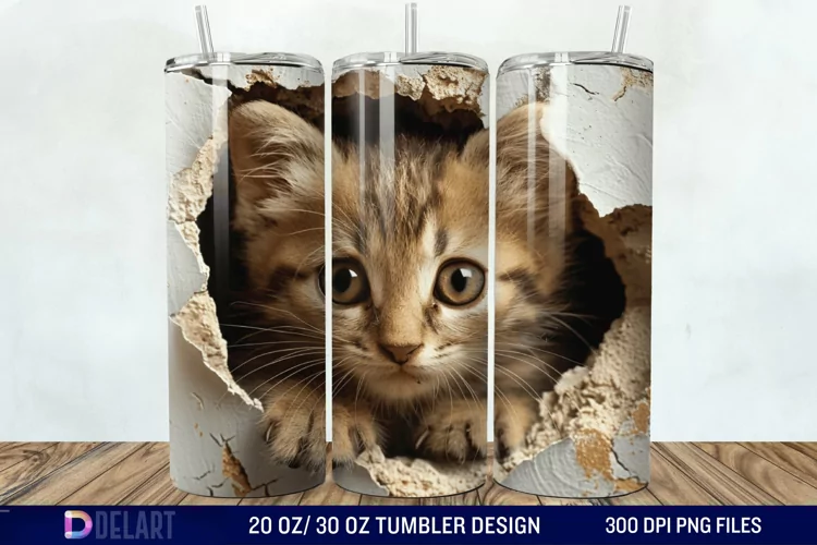 3D Kitten Hole In A Wall Tumbler Wrap