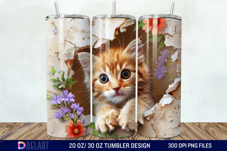 3D Kitten Hole In A Wall Tumbler Wrap