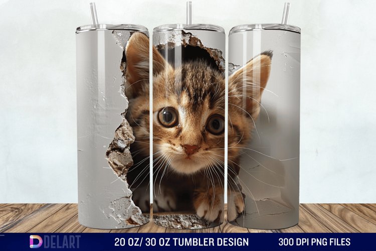 3D Kitten Hole In A Wall Tumbler Wrap example image 1